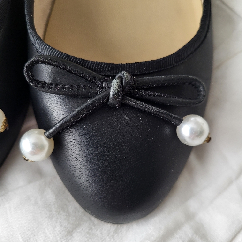 Kate Spade Black Flats with Bow and Pearls - Picture 5 of 7